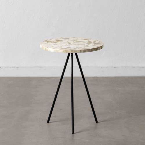 MESA AUXILIAR BEIGE-NEGRO METAL / RESINA 38 X 38 X 50 CM