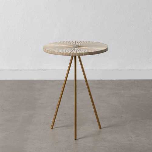 MESA AUXILIAR BEIGE-ORO METAL / RESINA 38 X 38 X 50 CM