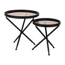 S/2 MESITAS NEGRO MADERA-METAL 64 X 64 X 64 CM