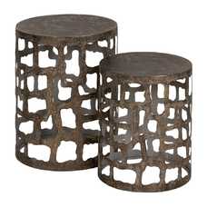 S/2 MESITAS ORO ENVEJECIDO METAL 40,50 X 40,50 X 55 CM