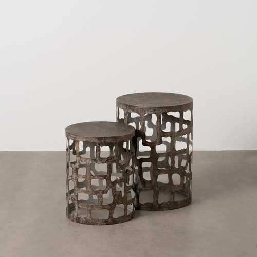S/2 MESITAS ORO ENVEJECIDO METAL 40,50 X 40,50 X 55 CM