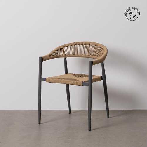 SILLA BEIGE-GRIS PE-ALUMINIO SALÓN 57,50 X 56 X 74 CM