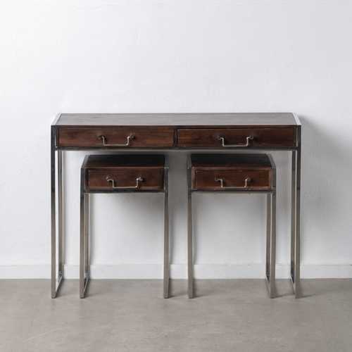 S/3 CONSOLA MARRÓN-PLATA MADERA / METAL 114 X 40,60 X 81,30