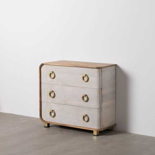 CÓMODA BLANCO-NATURAL MADERA DE MANGO 91 X 38,50 X 83 CM