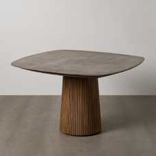 MESA COMEDOR MADERA-MICROCEMENTO SALÓN 120 X 120 X 77 CM