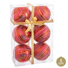 S/6 BOLAS ESPIRAL ROJO 8 X 8 X 8 CM