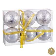 S/6 BOLA PLÁSTICO PLATA 2/M 8 X 8 X 8 CM