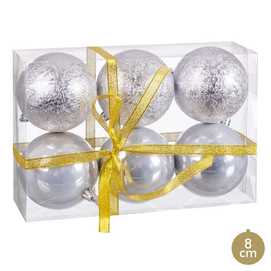 S/6 BOLA PLÁSTICO PLATA 2/M 8 X 8 X 8 CM