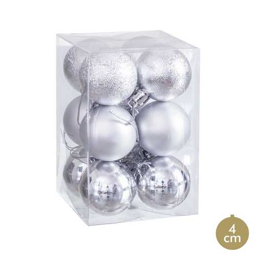 S/12 BOLA DECORACIÓN PLATA 4 X 4 X 4 CM