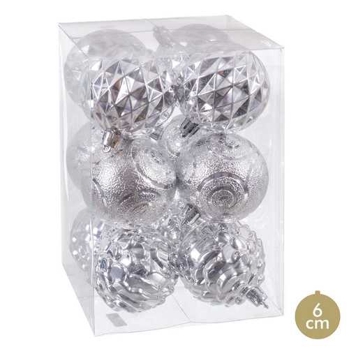 S/12 BOLA PLÁSTICO PLATA 6 X 6 X 6 CM