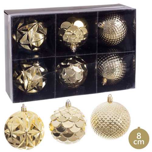 S/6 BOLA PLÁSTICO ORO 8 X 8 X 8 CM