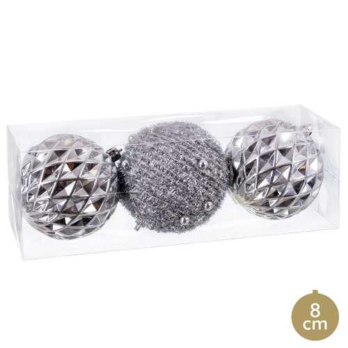 S/3 BOLA PLÁSTICO PLATA 8 X 8 X 8 CM