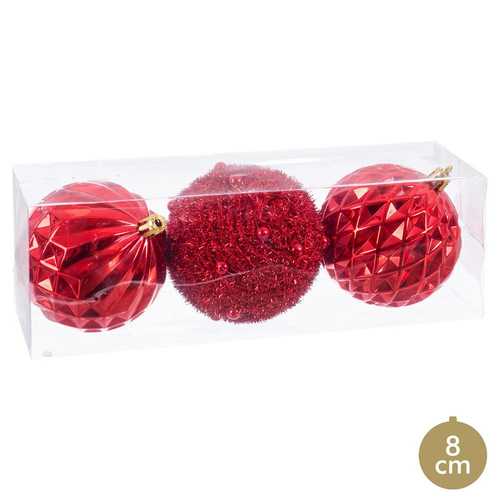 S/3 BOLA PLÁSTICO ROJO 8 X 8 X 8 CM