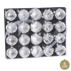 S/20 BOLAS DECORADA PLÁSTICO PLATA 6 X 6 X 6 CM