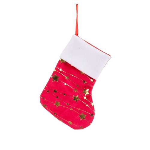 CALCETÍN ESTRELLAS POLIESTER ROJO 10 X 20 CM