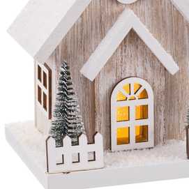 IGLESIA NEVADA CON LUZ MADERA 14 X 13 X 26 CM