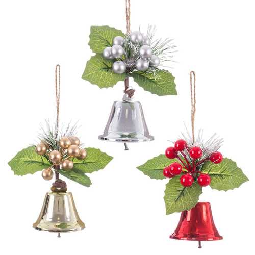 COLGANTE ACEBO CAMPANA PLÁSTICO 3/C 10 X 6,50 CM