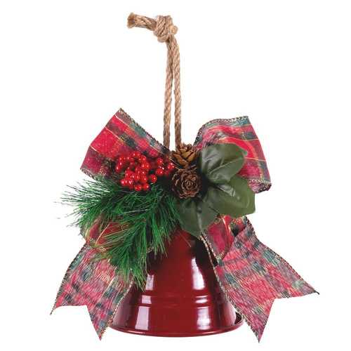 COLGANTE CAMPANA CON ACEBO METAL ROJO 10 X 10 X 24 CM