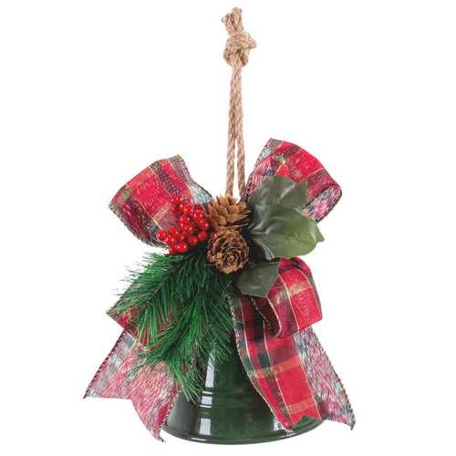 COLGANTE CAMPANA CON ACEBO METAL VERDE 10 X 10 X 24 CM