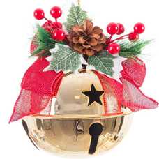 COLGANTE CASCABEL CON ACEBO METAL ORO 16 X 16 X 26 CM