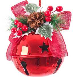 COLGANTE CASCABEL CON ACEBO METAL ROJO 16 X 16 X 26 CM