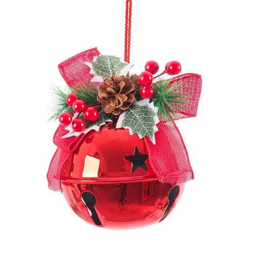 COLGANTE CASCABEL CON ACEBO METAL ROJO 16 X 16 X 26 CM