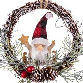 COLGANTE CORONA PAPA NOEL MADERA 12 X 27 CM