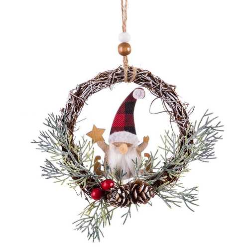 COLGANTE CORONA PAPA NOEL MADERA 12 X 27 CM