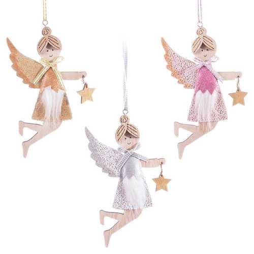 COLGANTE ÁNGEL MADERA 3/C 12 X 25 CM
