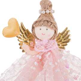 COLGANTE ÁNGEL CORAZÓN TEJIDO ROSA 10 X 3,50 X 16 CM