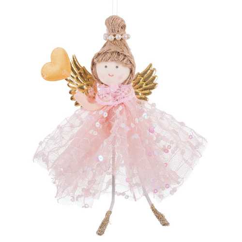 COLGANTE ÁNGEL CORAZÓN TEJIDO ROSA 10 X 3,50 X 16 CM