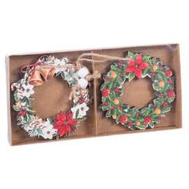 S/2 COLGANTE CORONA MADERA 8 X 8 CM