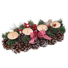 CENTRO 4 PORTAVELAS LAZO Y SETAS PVC 35 X 15 X 5 CM