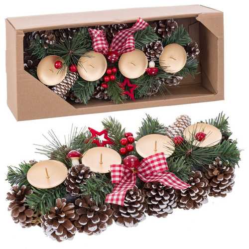 CENTRO 4 PORTAVELAS LAZO Y SETAS PVC 35 X 15 X 5 CM