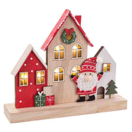 PEANA CASAS CON LUZ MADERA 24 X 6 X 21 CM