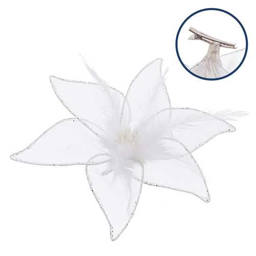 POINSETTIA CON CLIP POLIESTER BLANCO 20 X 3 X 20 CM