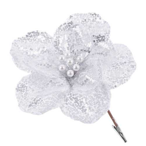 MAGNOLIA CON CLIP POLIESTER BLANCO 22 X 22 X 10 CM