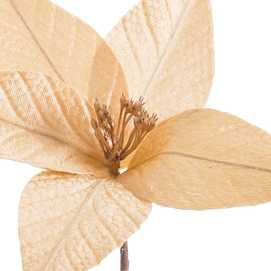 PICK POINSETTIA CON CLIP POLIESTER ORO 24 X 24 X 10 CM