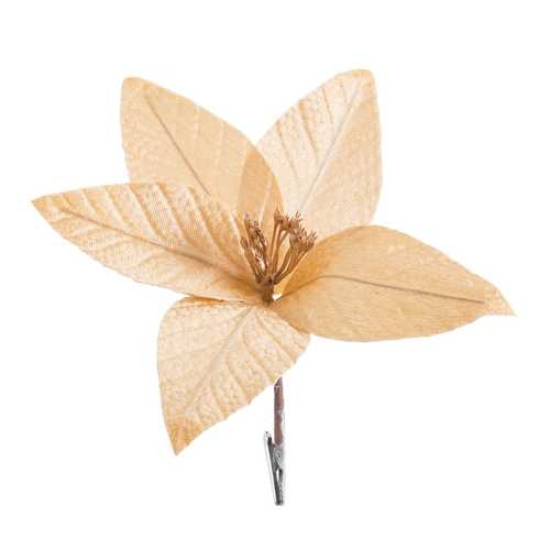PICK POINSETTIA CON CLIP POLIESTER ORO 24 X 24 X 10 CM