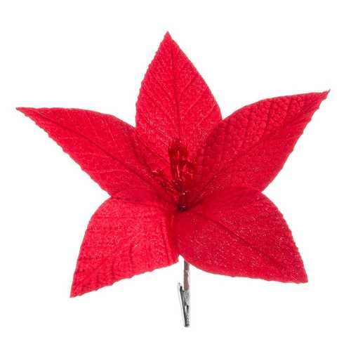 PICK POINSETTIA CON CLIP POLIESTER ROJO 24 X 24 X 10 CM