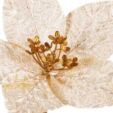 PICK POINSETTIA CON CLIP POLIESTER ORO 24 X 24 X 10 CM