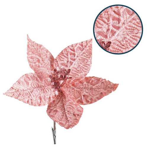 PICK POINSETTIA CON CLIP POLIESTER 24 X 24 X 10 CM