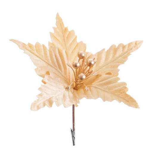 PICK POINSETTIA CON CLIP PLÁSTICO ORO 25 X 25 X 13 CM