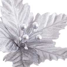 PICK POINSETTIA CON CLIP PLÁSTICO PLATA 25 X 25 X 13 CM