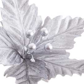 PICK POINSETTIA CON CLIP PLÁSTICO PLATA 25 X 25 X 13 CM