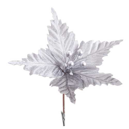 PICK POINSETTIA CON CLIP PLÁSTICO PLATA 25 X 25 X 13 CM