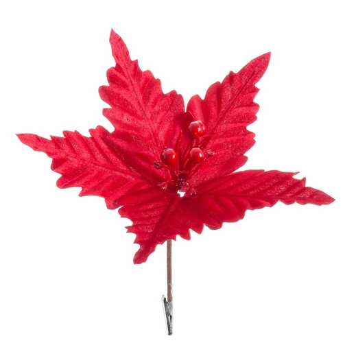 PICK POINSETTIA CON CLIP PLÁSTICO ROJO 25 X 25 X 13 CM