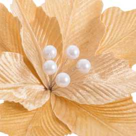 PICK POINSETTIA CON CLIP POLIESTER ORO