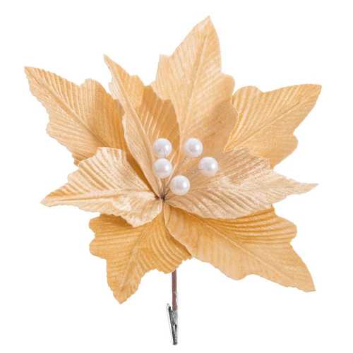 PICK POINSETTIA CON CLIP POLIESTER ORO