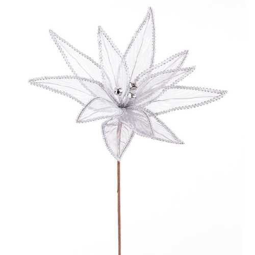 POINSETTIA POLIESTER PLATA 32 X 32 X 40 CM